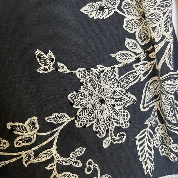ALC Black Grey Floral Beaded Crop Long Sleeve Crewneck Shirt size large - Picture 4 of 5